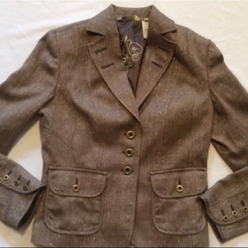 Trevan Suit. Brown with Gold thread throughout.